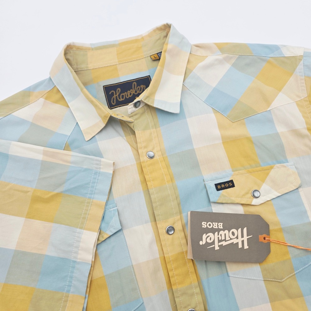 Howler Bros H Bar B Snapshirt Mens Large Alpine Plaid Light Blue Dijon NWT